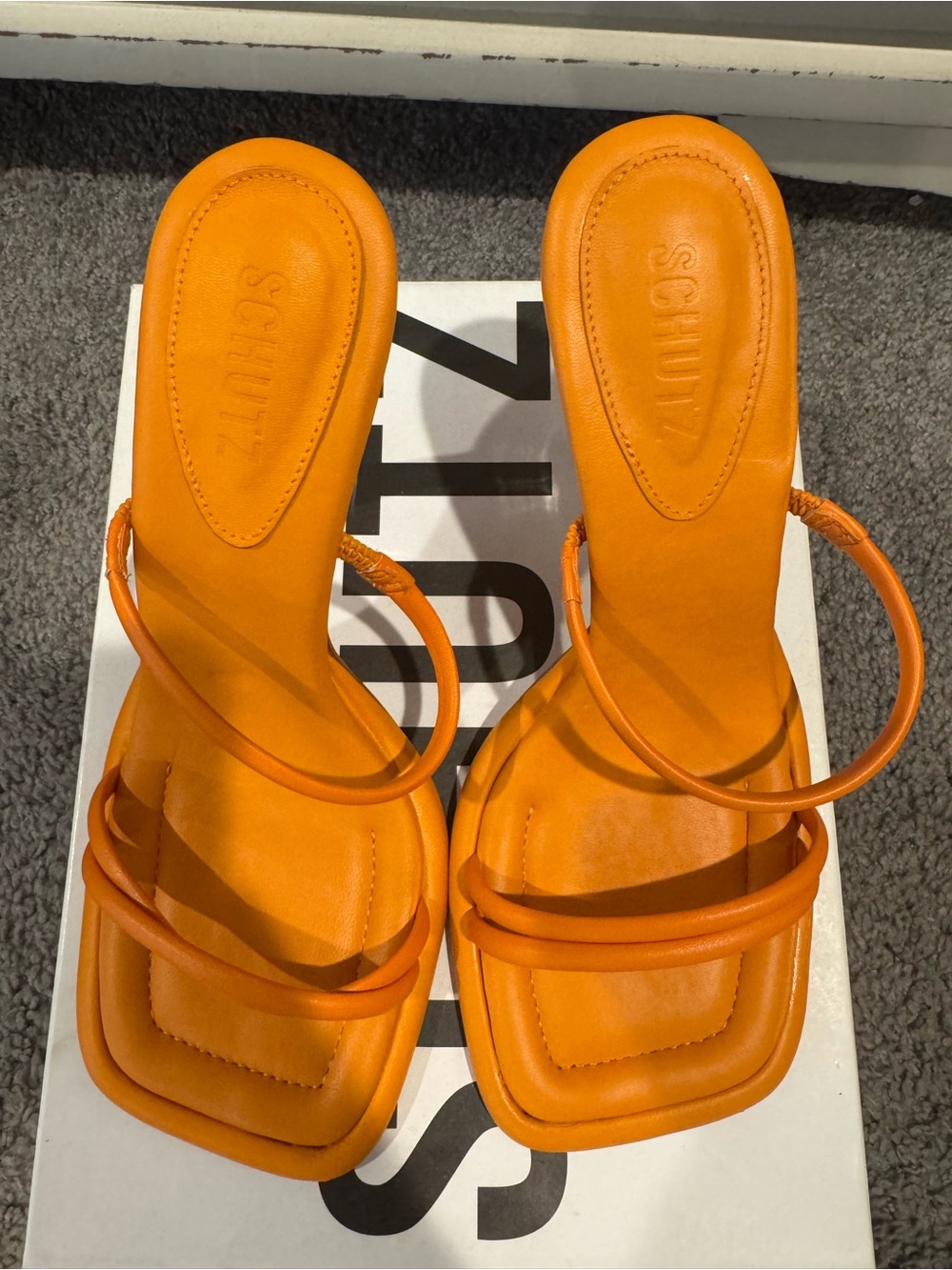 SCHUTZ Orange Minimal Strappy Square-Toe Sandals